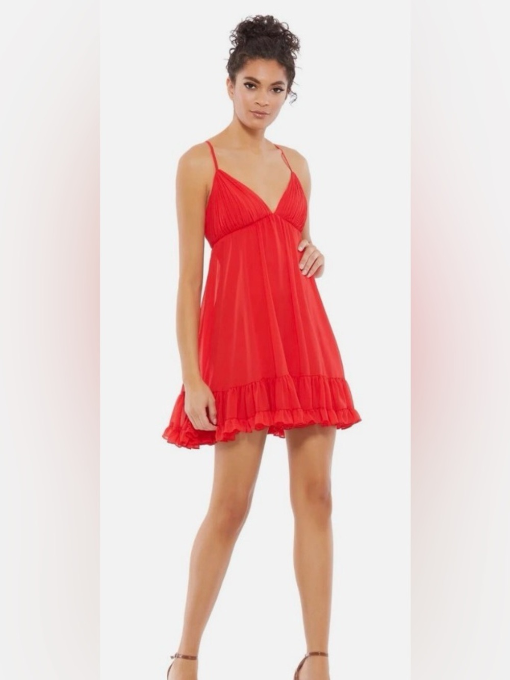 Ieena Mac Duggal Red V-Neck Spaghetti Strap A-Line Mini Dress Flirty NWT 4 - Picture 4 of 10